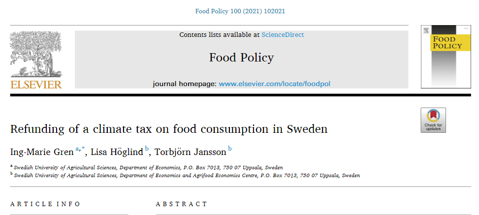 Rapporten “Refunding of a climate tax on food consumption in Sweden” visar att klimatskatt på mat kan vara mycket effektivt